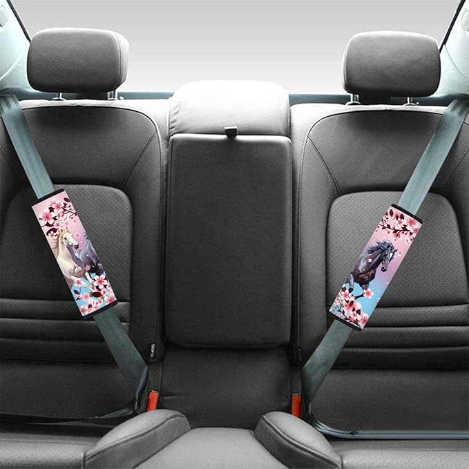 UNICEU Plum Blossom Horse 2 Packs Car Seat Strap Pads Universal Car Seat Belt Pads Cover Seat Belt Shoulder Strap Covers Harness Pad for Car/Bag