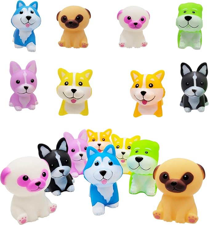 Chochkees Assorted Rubber Dog Toy Doggies for Kids and Toddlers, Bath Birthday Baby Showers Classroom, Summer Beach and Pool Activity, 2" Inches (6-Pack)