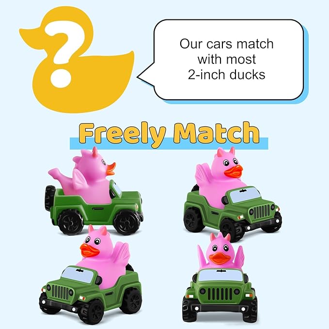 3.5 Inch Dark Green Car Toy Match Most 2 in Rubber Ducks, Ducks for Jeeps, Vehicle Toys for Car Dashboard Decorations Accessory Rubber Duck Collection, Easter Basket Stuffers for Kids Party Favors