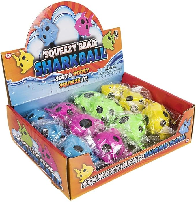 Squeezy Shark Colorful Stress Balls ( Pack) 3.5". Rubber. Come in a Nice Retail Display Box. Relaxable Squeezable Ocean Sea Creatures. (12 Pack (in Display Box))