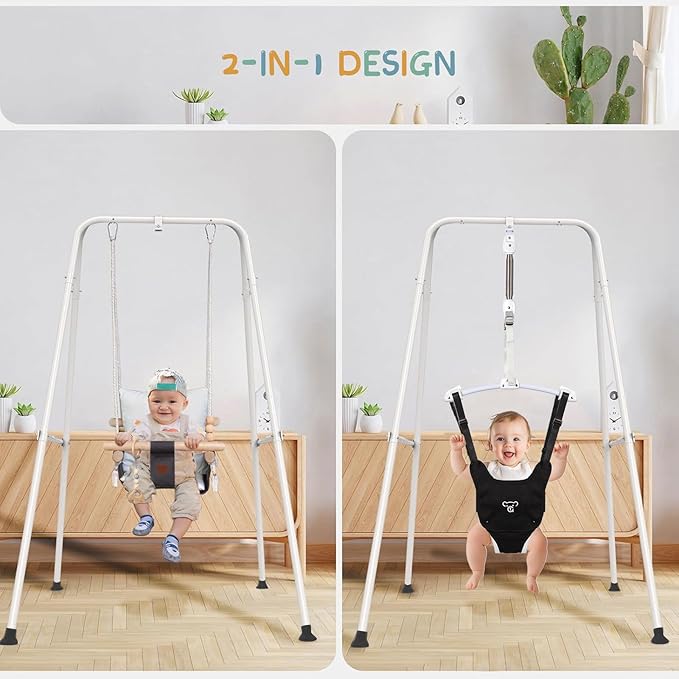 2 in 1 Baby Jumper with Toddler Swing, Baby Jumpers and Bouncers,Indoor Outdoor Toddler Swing Set, Cotton