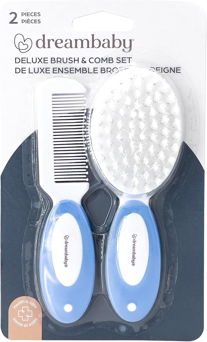 Dreambaby Deluxe Super Soft Bristles Brush and Comb Set - with Easy-Grip Toddler Size Handle - Blue - Model L327