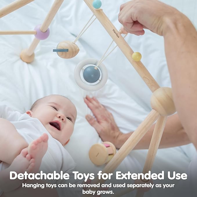 PlanToys® Play Gym Wooden Baby Activity Toy in Pastel Colours | Montessori Sensory Play for Motor Skills, Coordination & Focus | Eco-Friendly Developmental Gym