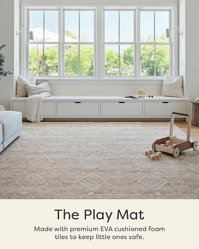 House of Noa Play Mat – 4x8 Driftwood Ula – Set of 8 Tiles – Cushioned EVA Foam Play Mat for Floor, Soft Interlocking Mats for Hard Floors