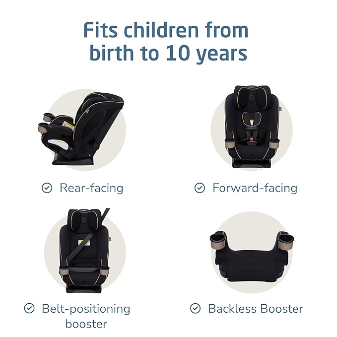 Maxi-Cosi Kani 4-in-1 Infant Kids Convertible Car Seat, Rear-Facing, Forward-Facing, Booster, Slim 3-Across Fit, Magnetic Buckle, 5-Position Recline, Fits 5-100 lbs, 19-57 in, Caspian Caviar