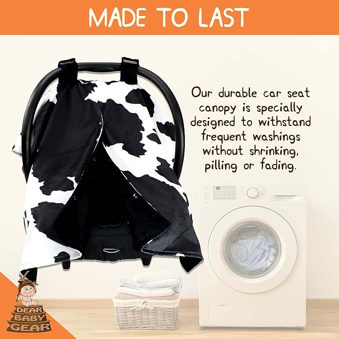 Dear Baby Gear Car Seat Cover for Boys & Girls - Baby Carseat Canopy w/Snap Opening - Infant Seat Cover - Stroller & Nursing Covers - Newborn Carrier Canopy - 40x30 (Black and White Holstein Cow)