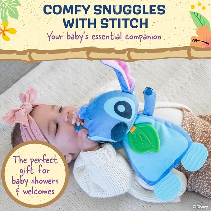 Kids Preferred Disney Baby's Lilo and Stitch - Stitch Plush and Sensory Crinkle Teether Toys for Newborn Baby Boys and Girls 10 inches