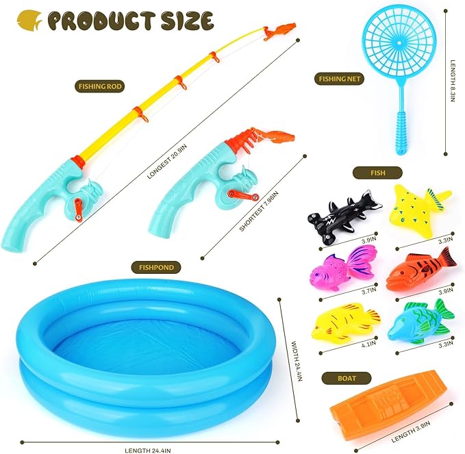 FIVEDAOGANG Magnetic Fishing Game 45 PC Ocean Sea Floating Fish Colorful Animals with Net Portable Storage Bag | Kiddie Pool Bathtub Game for Age 3 4 5 6 Year Kids Toddler(XX-Large Set)