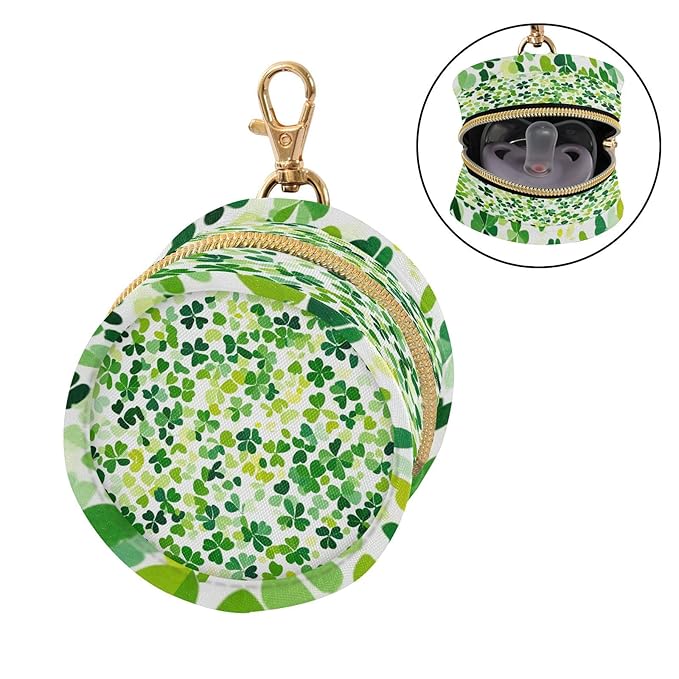 Pacifier Holder with Clip Pacifier Case for Diaper Bag Round Baby Pacifier Pouch Box Bag Portable Bright Green Clover St. Patrick