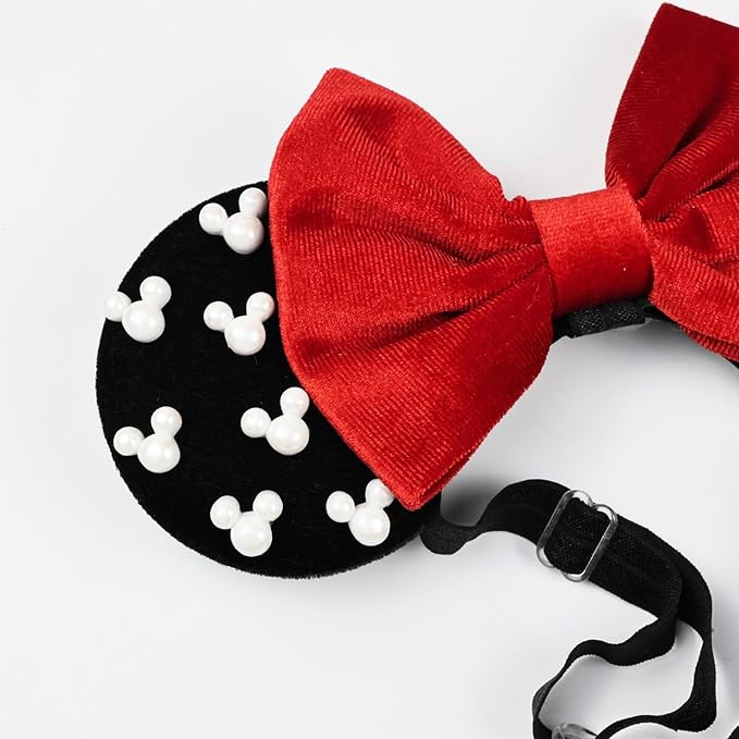 JIAHANG Baby Girls Adjustable Mouse Ear Hair Bow Headband with Beadings, Fashion Velvet Hair Bow Hairband for Infant Toddler School Girls