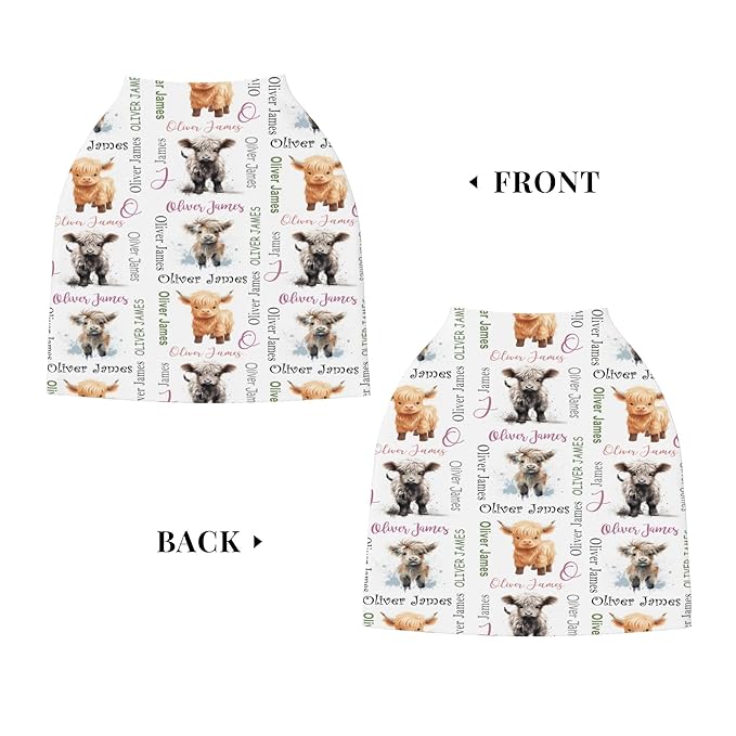 Personalized Car Seat Covers for Babies with Name – Multi-use Breastfeeding Cover Custom Highland Cow Carseat Canopy Cover, Infant Stroller Covers for Boys and Girls
