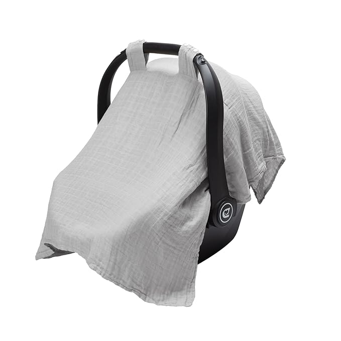 Meracorallo Muslin Baby Car Seat Cover, Lightweight Breathable Soft Infant Carrier Cover Carseat Canopy for Baby Boys and Girls, Gray