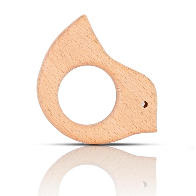 IoF 12 Pcs Teething Toys for Babies, Natural Wooden Teething Rings Baby Teether Chew Toys for Infant Toddler Teethers Crackers Animal Set Pain Relief Handmade Hanging Ring Set Toy