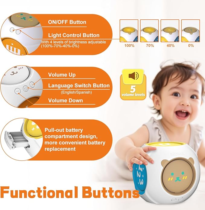 Bilingual Baby Toys Musical Learning Cube Educational Learning Toy for 1 Year Old, Toddler Activity Cube with Music & Lights for 6-9-12-18 Months Babies Infants, First Birthday Gift for Boys Girls