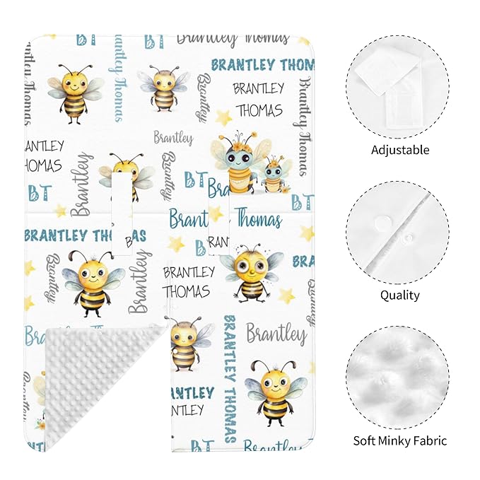 Custom Baby Car Seat Canopy Personalized Car Seat Covers with Name for Baby Boys Girls Customized Bee Nursing Breastfeeding Cover Infant Carseat Canopies Newborn Minky Baby Blanket