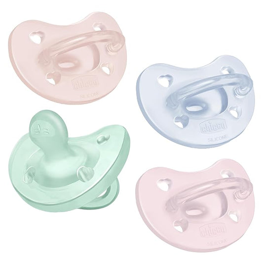 Chicco PhysioForma Silicone Orthodontic Pacifier, 0-6m | 100% Soft Silicone | Supports Breathing & Oral Development | Satin-Textured Nipple | Includes Sterilizing Case | BPA Free | Multipack, 4pk