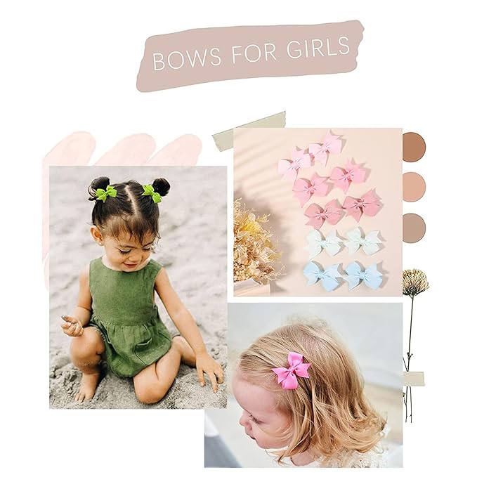 2" Baby Hair Clips Fully Lined Bows Tiny Alligator Clips for Infants and Toddlers in Pairs