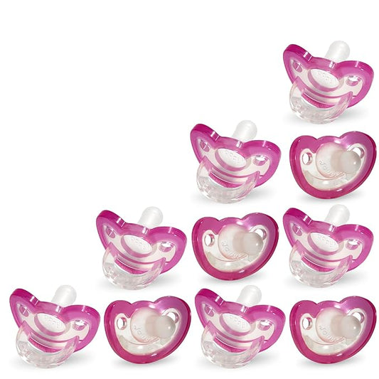 RaZbaby Jollypop Pacifier for Babies 3 Months and Up, USA Made, Natural Shaped Orthodontic Binky, Lovingly Shared in NICUs & Hospitals Worldwide, Medical-Grade 100% BPA-Free - 10 Pack - Pink
