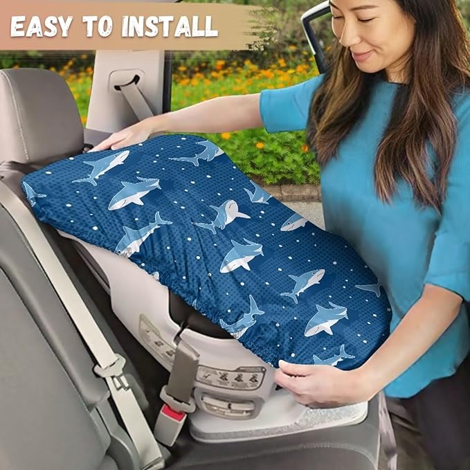XYZCANDO Shark Print Car Seat Protector for Child Car Seat Cartoon Car Seat Covers for Babies Breathable Car Seat Sun Cover for Travel Thicken Infant Car Seat Protector Gift for Newborn