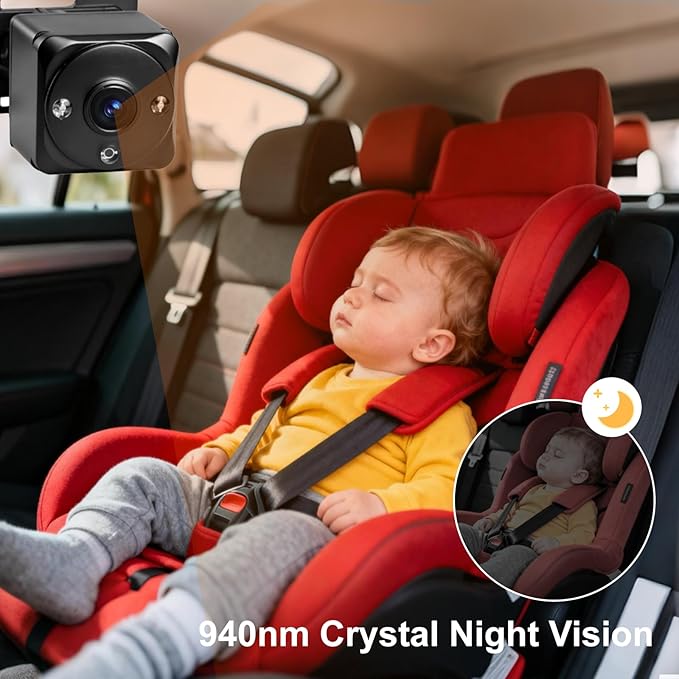 Baby Car Camera for 2 Kids 1080P Split-Screen Monitor Dual Cam Rear-Facing Cameras IR Night Vision 360° Rotatable Backseat Screen, Car Seat Mirror Alternative (0079 with 6.86in Monitor)