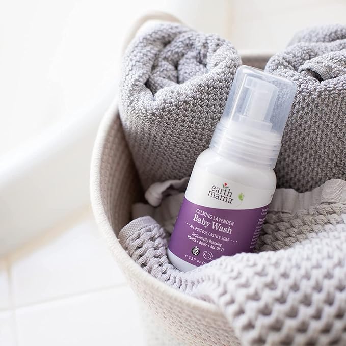 Earth Mama Calming Lavender Baby Wash Liquid Foaming Hand Soap, All-Purpose Lavender Body Wash for Sensitive Skin, Castile Soap with Coconut Oil, Shea Butter, Calendula, & Aloe, 5.3 Fl Oz (Pack of 2)