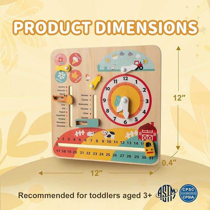 HONEY JOY Montessori Busy Board, Wooden Toddler Calendar w/Clock, Seasons, Weathers, Days, Weeks, Months, Sensory Fidget Activity Board for Fine Motor Skills, Travel Baby Learning Toys for Preschool