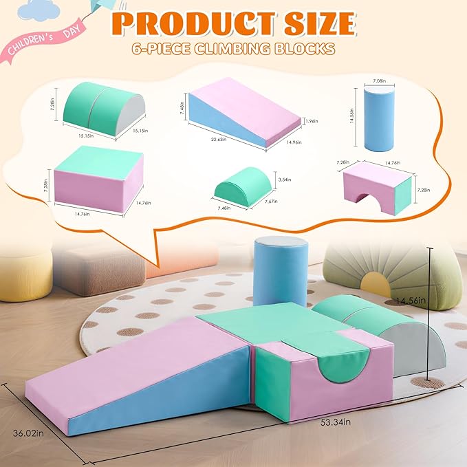 Toddler Climbing Toys Indoor, 5-Piece Foam Baby Climbing Blocks, Soft Play Climbing Set for 1-3 Years Old, Modular Crawling & Sliding Equipment, Waterproof Easy to Clean (Pink)