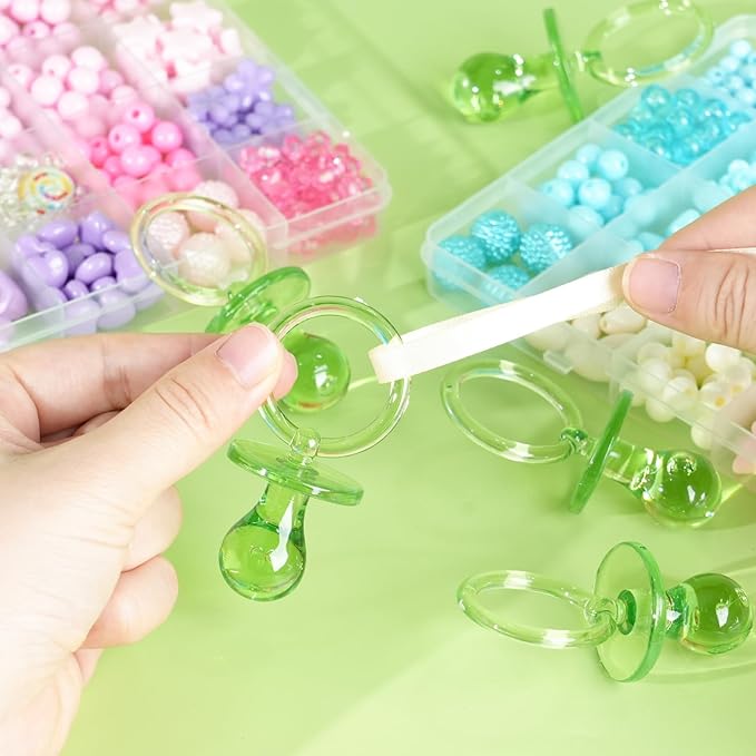 Pacifiers for Baby Shower Game, 36 Large Size Plastic Pacifiers for Baby Shower Decoration DIY, Hunt Game Props, Gender Reveal Party Table Scatter(Green, 2.75 in)