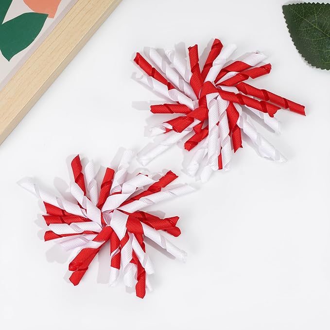 Yxiang 2PCS Red Korker Bows for Girls 4'' Curly Bow Hair Clip Ribbon Ponytail Bows Alligator Clip Hair Barrette for Girls Toddlers Kids