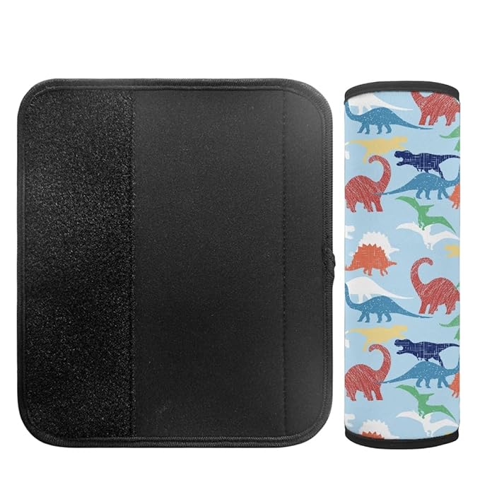 ENLACHIC Baby Car Seat Belt Cover, Cute Dinosaur Print Car Seat Shoulder Strap Pads, Infant Car Seat Cushion Safety Seatbelt Protector for Kids Boys Girls,Blue Dinosaur