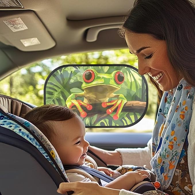 Bulopur Cute Frog Car Window Covers 2 Pack Car Shades for Back Windows Baby UV Protection Breathable Window Shade Baby in Car Universal Fit Mesh Car Window Shades