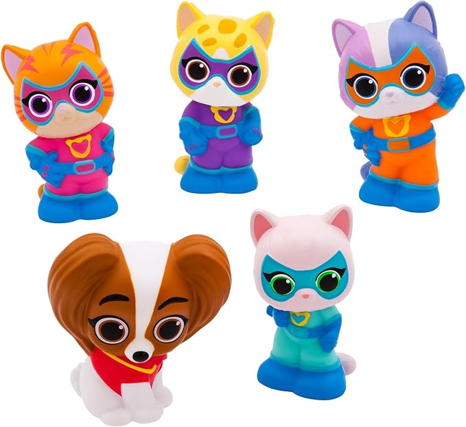 Disney Store Official SuperKitties Bath Toys Set - Includes 5 Detailed Toys with a Straining Storage Bucket - Bath Time Fun & Water Play Set for Kids