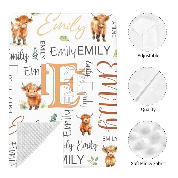 Personalized Baby Car Seat Canopy with Name Custom Minky Highland Cow Car Seat Covers Nursing Cover for Breastfeeding Multi-Use Cover Infant Carrier Carseat Winter Cover for Newborn Girls Boys