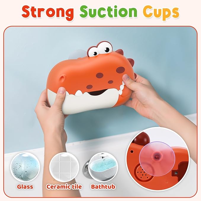 Baby Bath Toys, Rechargeable Dinosaur Bath Bubble Machine with Music, Bathtime Bathtub Toys for Toddlers Birthday Easter Gifts, Bubble Maker Toys for Kids Ages 1-3 4-8 Baby Gifts (Red)