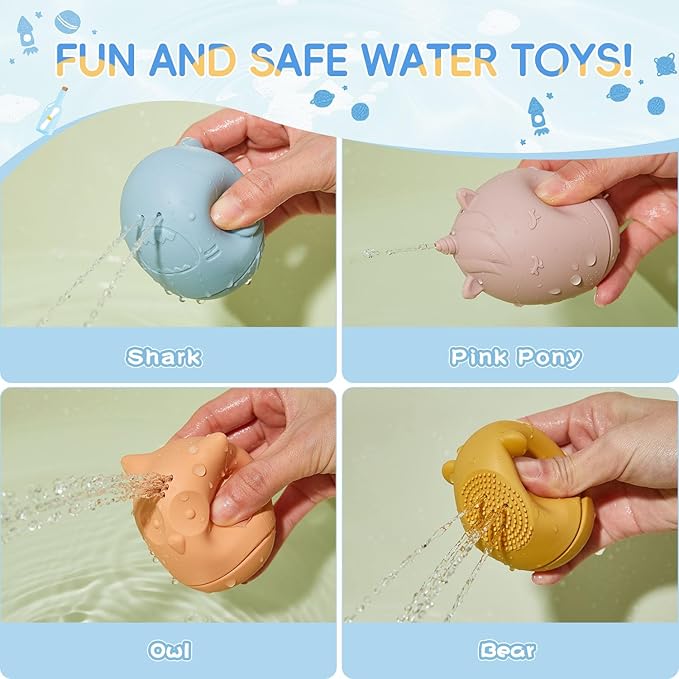 Baby Bath Toys 16 Pack Easy-Clean & Squeezable Silicone Bath Toys for Babies 6-12 Months Mold Free Bath Toys Toddlers 2-4 Bathtub Water Pool Toys