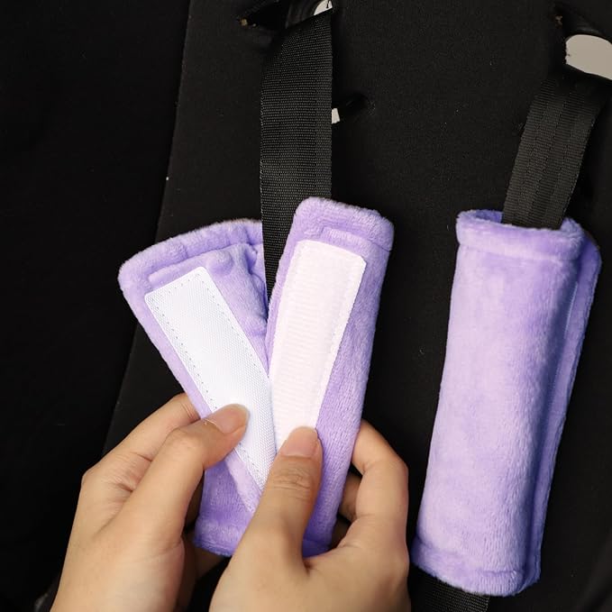 SWESEN Baby Car Seat Belt Covers for Boys and Girls, Carseat Shoulder Padding, Soft Car Seat Neck Cover, Mink Car Seat Straps Shoulder Pads, Solid Colour Stroller Strap Cover for Baby Kids, Purple