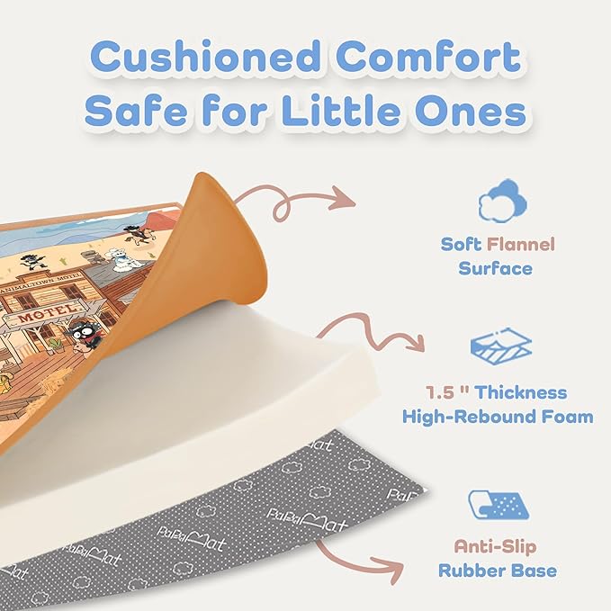 1.5" Thick Educational Baby Floor Play Mat 59x79, Flannel Padded Memory Foam Kids Mat, Non-Slip Plush Playmat for Nursery Playroom Classroom (Western Cowboy)