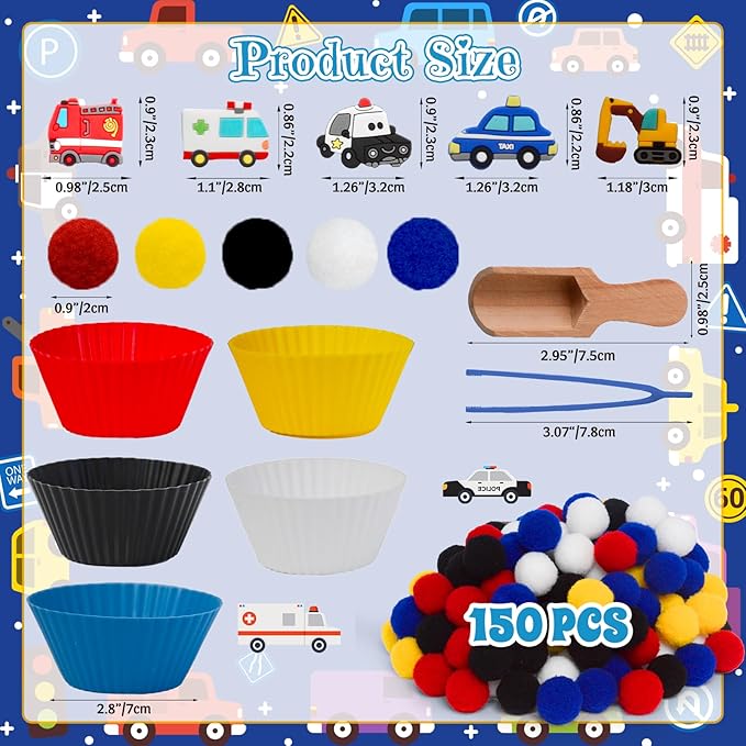 192pcs Cars Sensory Bin Filler Fine Motor Toys Transportation Toys Sensory Bin Items Toy Ambulance Fire Engine Police Car Excavator Taxi for Preschool Education Activities
