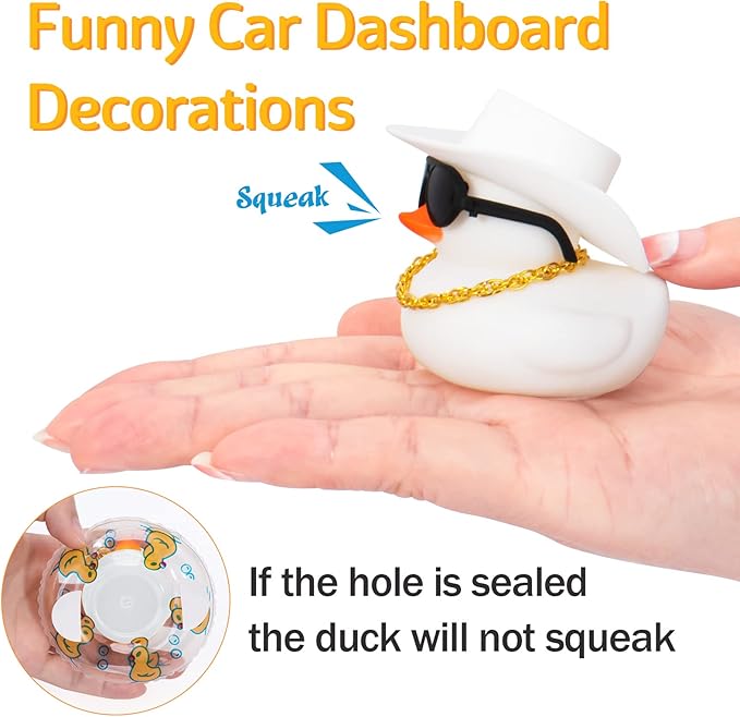 wonuu Car Accessories Rubber Ducks Dashboard Decorations Rubber Duck Pink Accessories Dashboard Duck Car Decorations Car Ducks for Dashboard Car Duck Car Dashboard Decorations, BG-white-cowboywhite