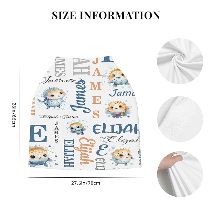 Personalized Baby Car Seat Cover with Name Stroller Canopy Custom Pufferfish Carseat Cover Newborn Baby Boy Girl Nursing Cover for Moms First Birthday Gift