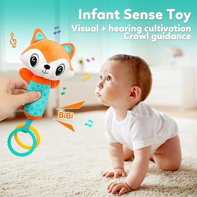 Baby Lovey Fox Stuffed Animal for Baby Boys and Girls, Security Blanket and Hand Shaker Set Newborn Stuffed Hanging Animal Plush Snuggle Toy Baby Showers Thank You Gifts