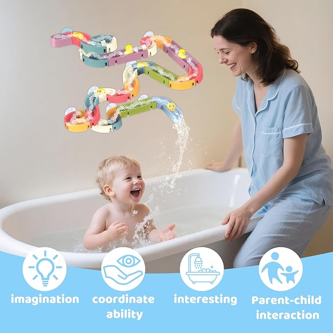 48PCS Toddler Bath Toys for Kids Ages 3-5,DIY Duck Slippery Slide Track Baby Bath Tub Toys with Suction Cups, for Baby Infant Boys Girls Bath Time Ages 2 3 4 5 6 7 8Years Old