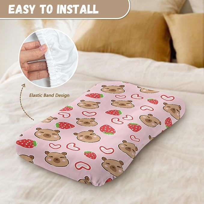 Heart Strawberry Capybara Baby Lounger Cover for Girls Newborn Lounger Covers Removable Sleeping Baby Nest Slipcover Soft Comfortable Snuggle Me Cover 31.5'' x 21.3''