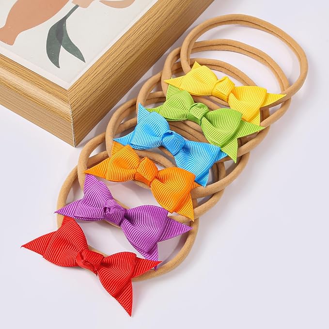 XIMA Baby Girls Hair Bows Headbands,Multi-Color Knot Grosgrain Ribbon Bows with Nylon Elastic Bands Hair Accessories for Newborn Infants Pack of 30