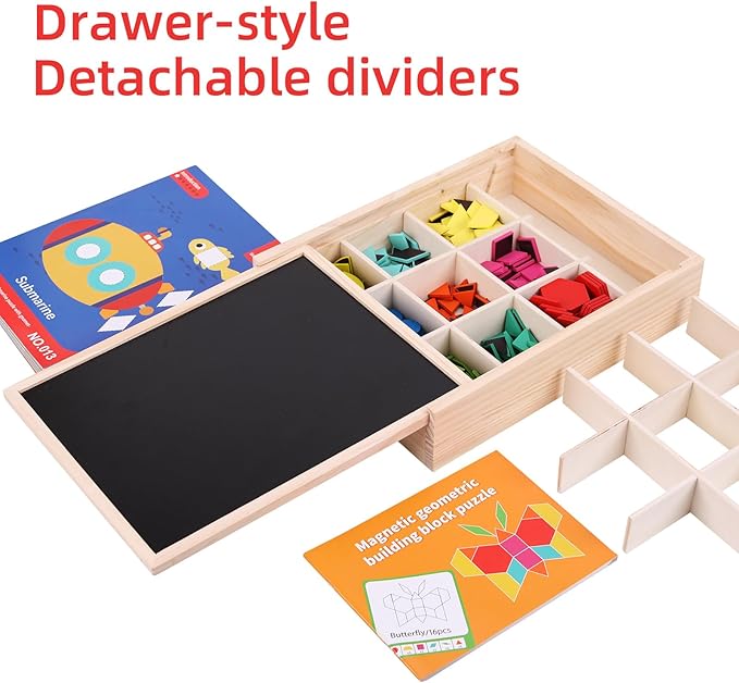 288 PCS Wooden Magnetic Pattern Blocks Set,Montessori Tangram Puzzle STEM Toys for Kids Ages 3-8, Educational Learning Toys Gift