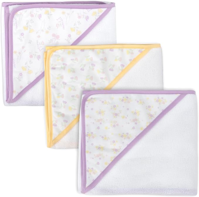 Jessica Simpson Baby 6-Piece Hooded Towel & Washcloth Set – Soft Polyester Baby Bath Towels – Butterfly & Lavender Floral Prints