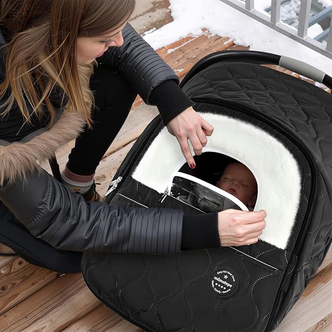 Winter Baby Car Seat Cover, Waterproof, Windproof Warm Fleece Breathable with Full Zipper for Newborn Car Seat, Black