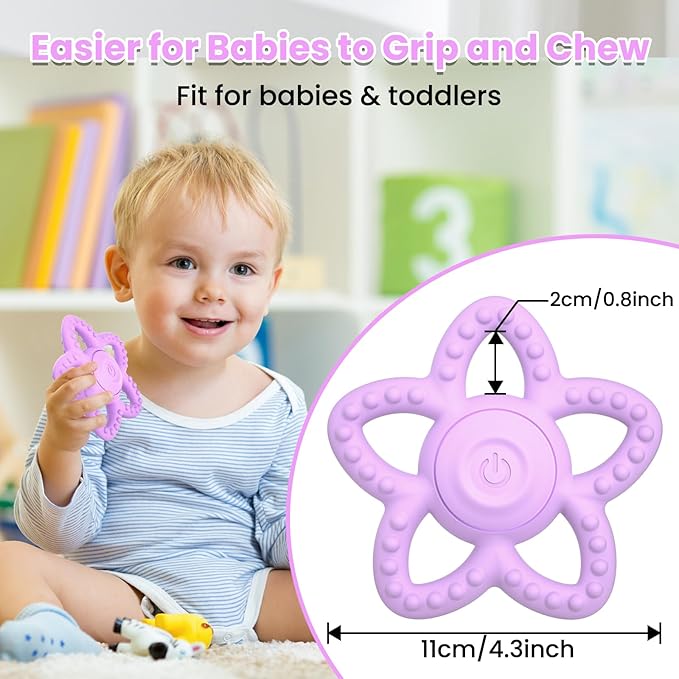Vibrating Teether for Baby - Dual Use Vibrating Soother for 3-6 Months/6-18 Months & Sensory Toys for Kids with Autisms, Baby Teething Toys with 3 Vibration Modes(Purple)