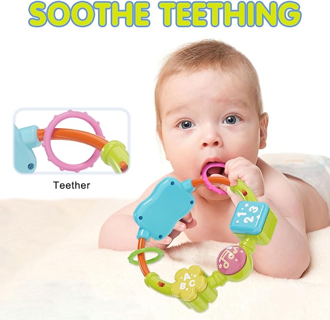 Ryotagift Baby Bilingual Musical Elephant Stuffed Animals Toys,Infant Early Learning Toy with Light-Up Music & Crinkle,Tummy Time Toys for 0 3 6 9 12+ Months for Baby Boy Girl Gift,Blue