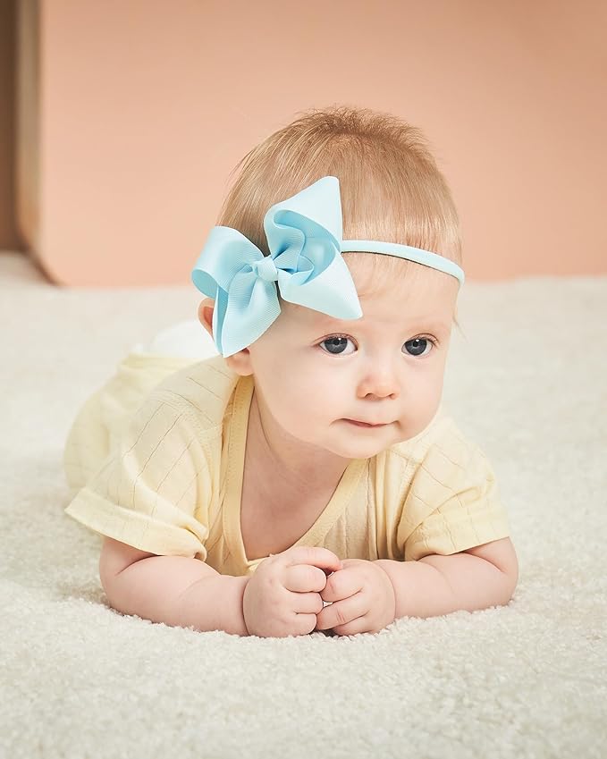 jollybows 40pcs 4inches Baby Girls Grosgrain Ribbon Hair Bows Headbands Nylon Elastic Hair Band Hair Accessories for Infants Newborn